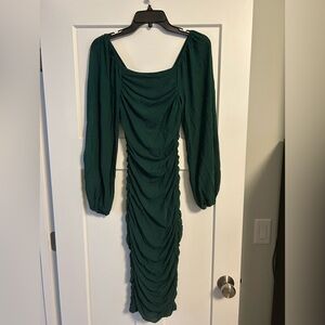 Elegant Long Sleeve Green Dress